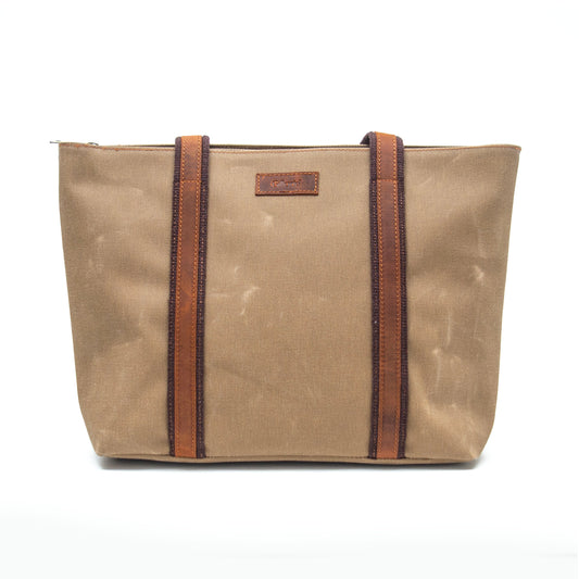 Design 05 Mumlu Kanvas Kumaş - Deri Kadın Camel Omuz Çanta