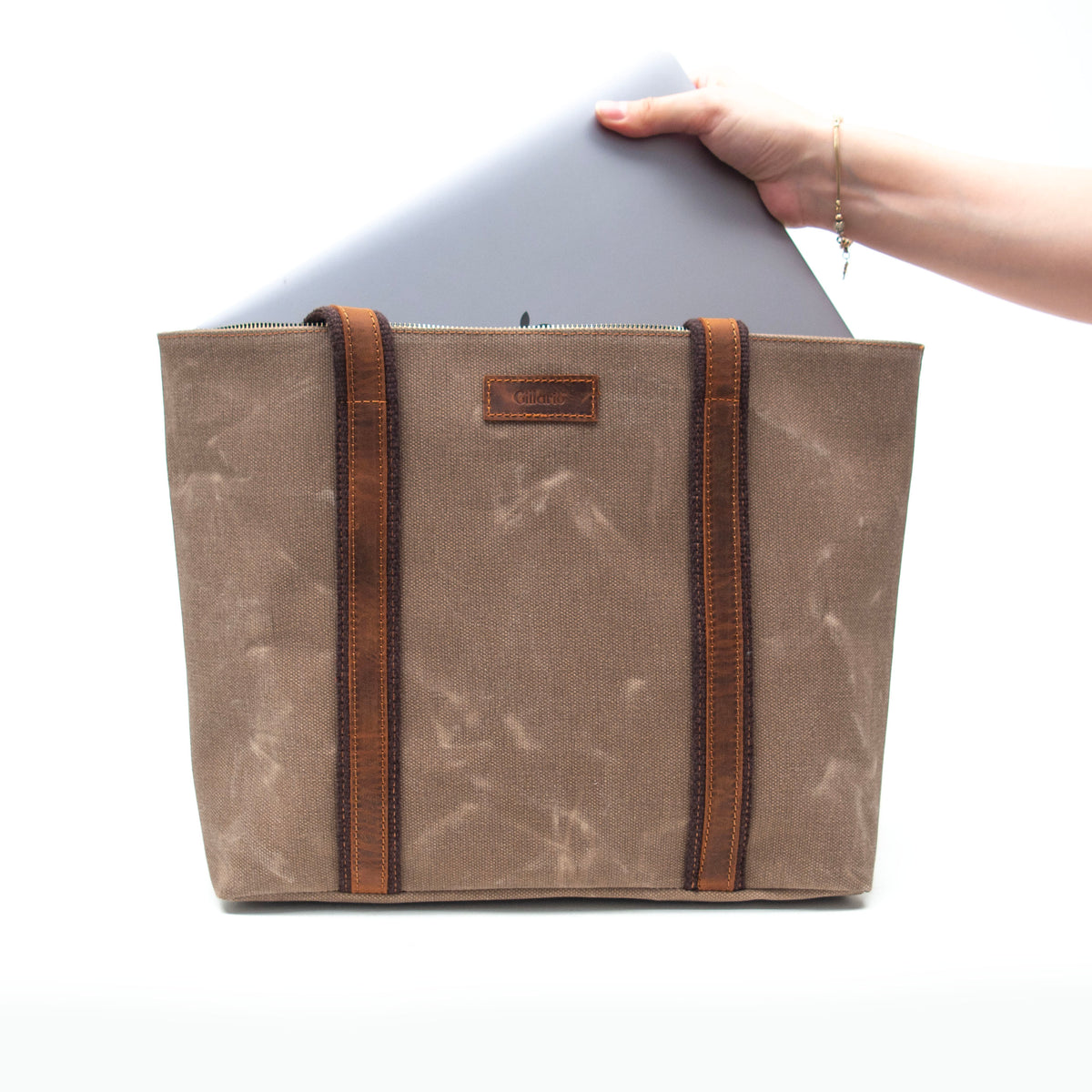 Gillario Design 05 Kanvas Kumaş - Deri Kadın Koyu Vizon Omuz Çanta - Görünüm 5 #koyu-vizon