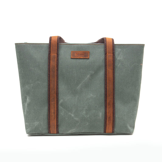 Design 05 Kanvas Kumaş - Deri Kadın Haki Omuz Çanta