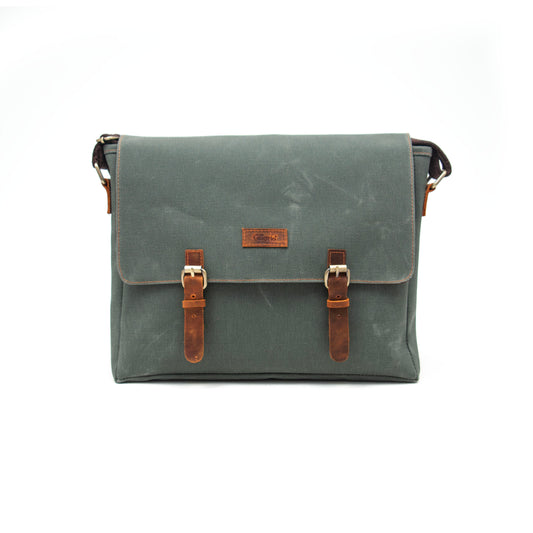 Design03 Kanvas Deri Haki Yeşil 15.6 Inch Postacı Laptop Çantası