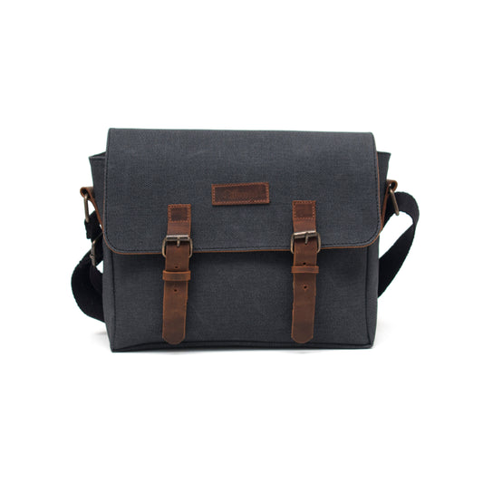 Design01 Kanvas - Deri Siyah Postacı Çanta