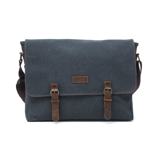 Design03 Kanvas-Deri Siyah 15.6 Inch Postacı Laptop Çantası