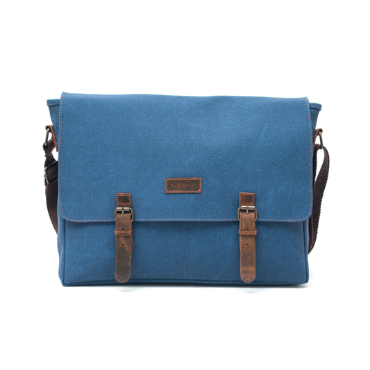 Design03 Kanvas-Deri İndigo 15.6 Inch Postacı Laptop Çantası