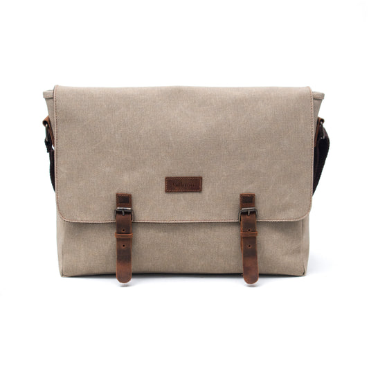 Design03 Kanvas Deri Bej 15.6 Inch Postacı Laptop Çantası