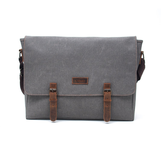 Design03 Kanvas-Deri Gri 15.6 Inch Postacı Laptop Çantası