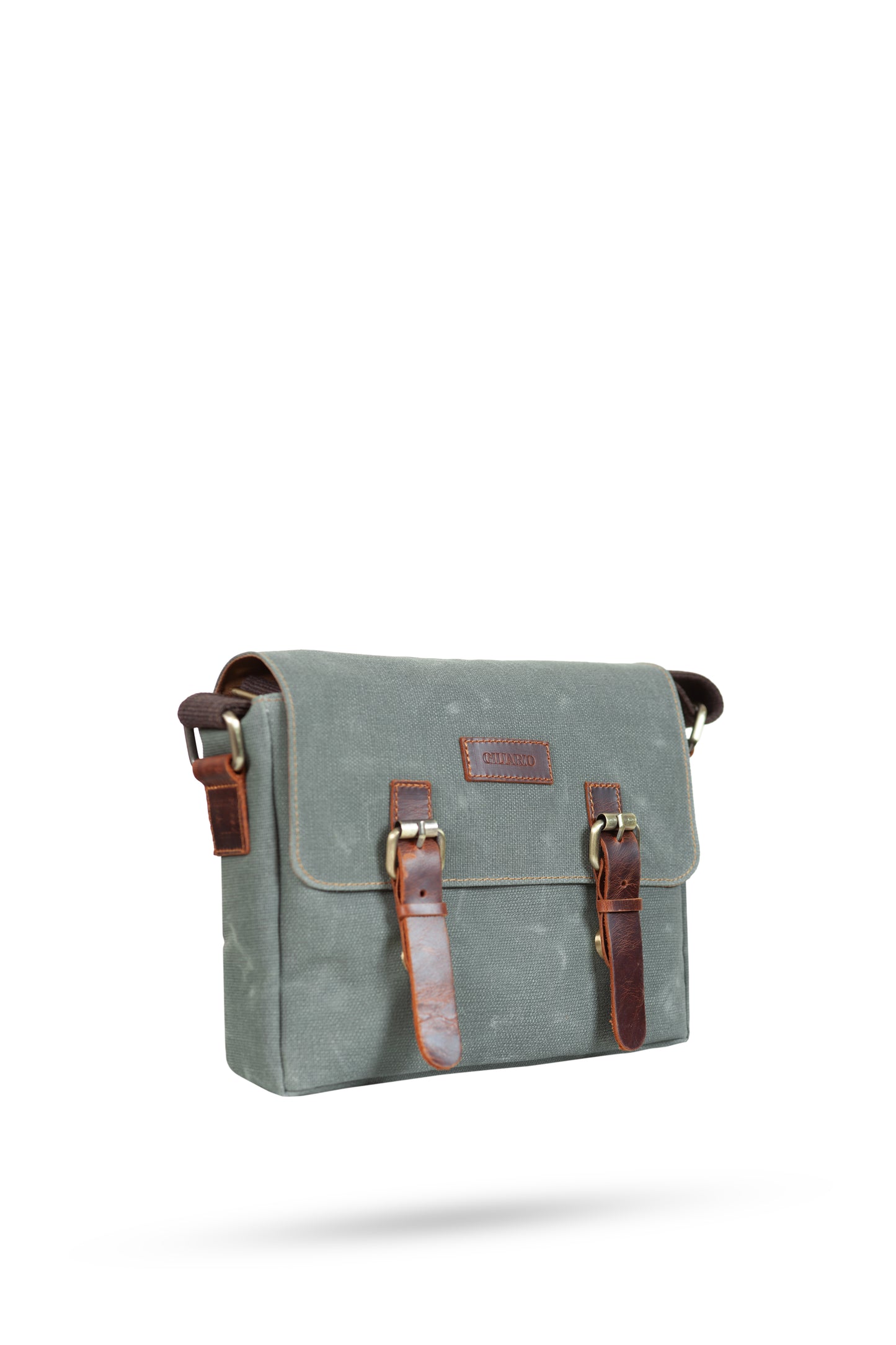 Design 01 Kanvas - Deri Haki Yeşil Postacı Çanta