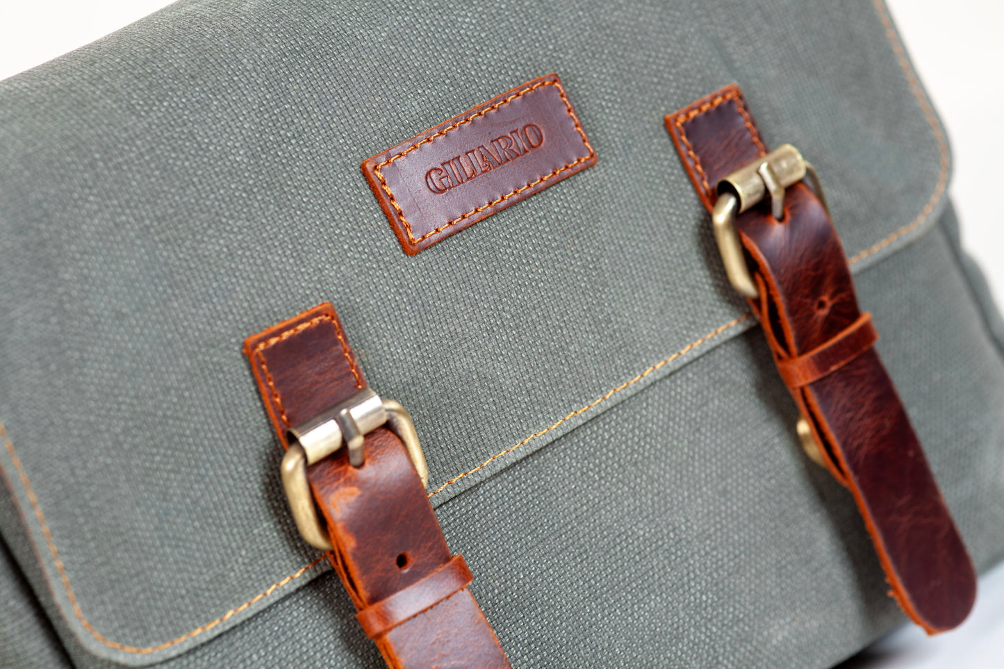 Design 01 Kanvas - Deri Haki Yeşil Postacı Çanta