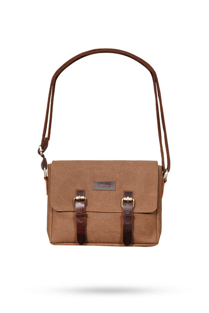 Design 01 Kanvas - Deri Sütlü Kahve Postacı Çanta