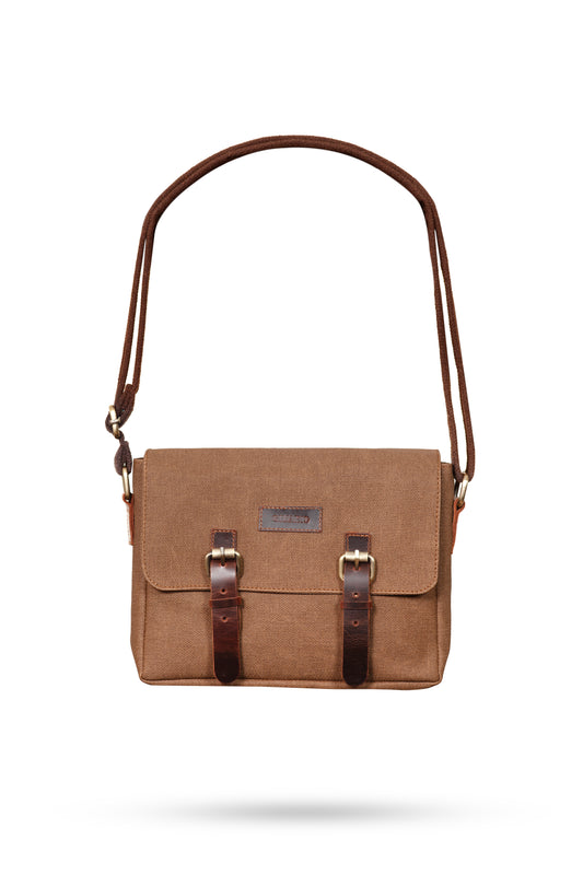 Design 01 Kanvas - Deri Sütlü Kahve Postacı Çanta