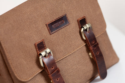 Design 01 Kanvas - Deri Sütlü Kahve Postacı Çanta