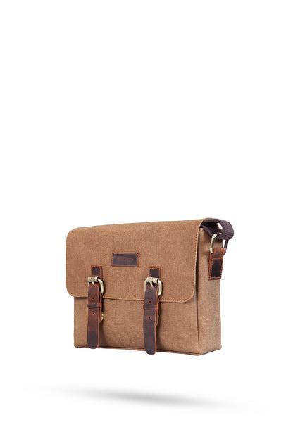 Design 01 Kanvas - Deri Sütlü Kahve Postacı Çanta