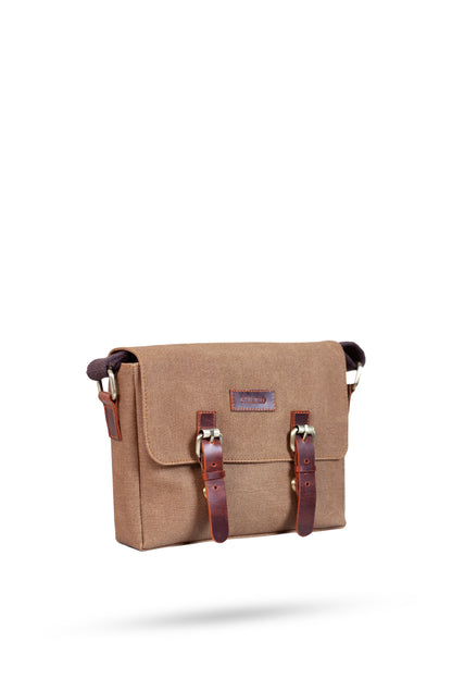 Design 01 Kanvas - Deri Sütlü Kahve Postacı Çanta