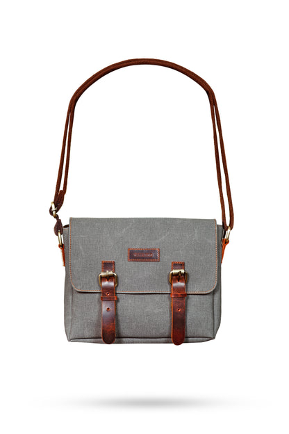 Design 01 Kanvas - Deri Gri Postacı Çanta