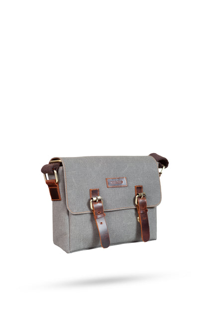 Design 01 Kanvas - Deri Gri Postacı Çanta