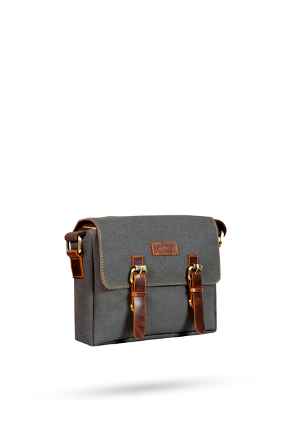 Design 01 Kanvas - Deri Siyah Postacı Çanta