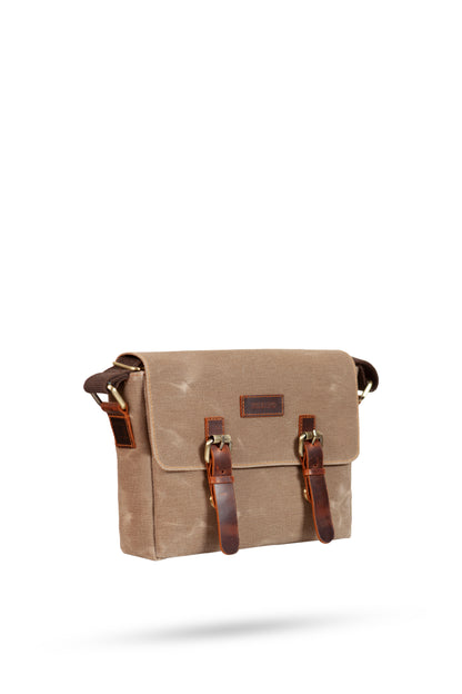 Design 01 Kanvas - Deri Koyu Vizon Postacı Çanta