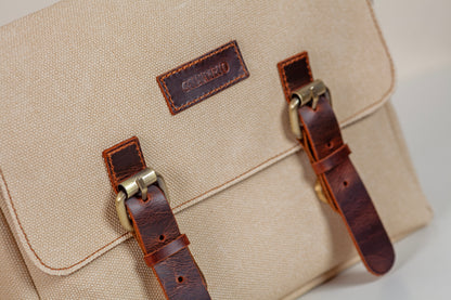 Design 01 Kanvas - Deri Bej Postacı Çanta