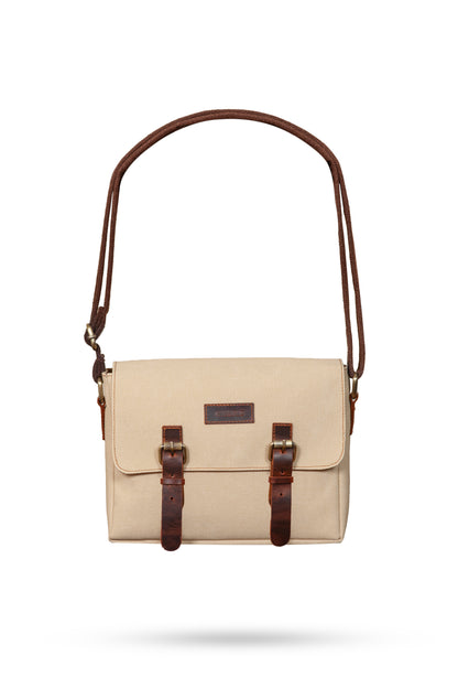 Design 01 Kanvas - Deri Bej Postacı Çanta