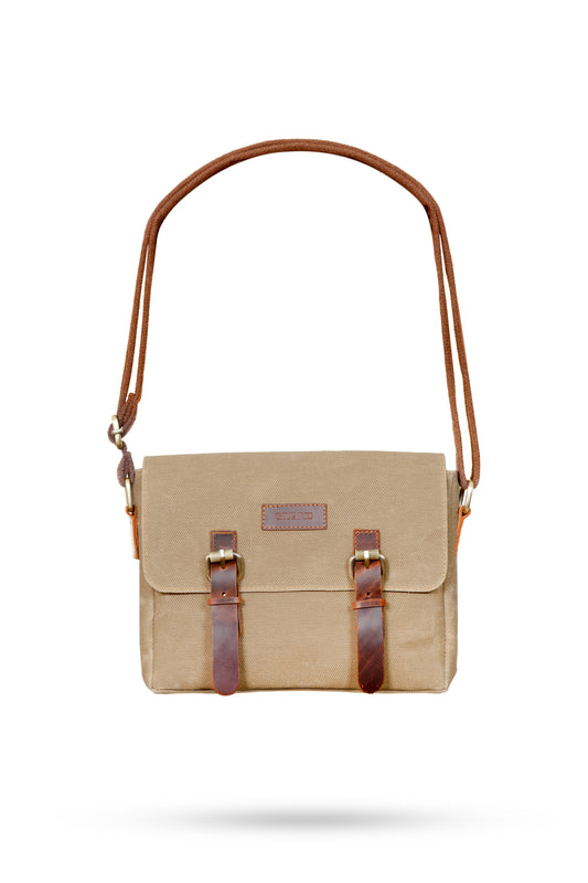 Design 01 Kanvas - Deri Camel Postacı Çanta