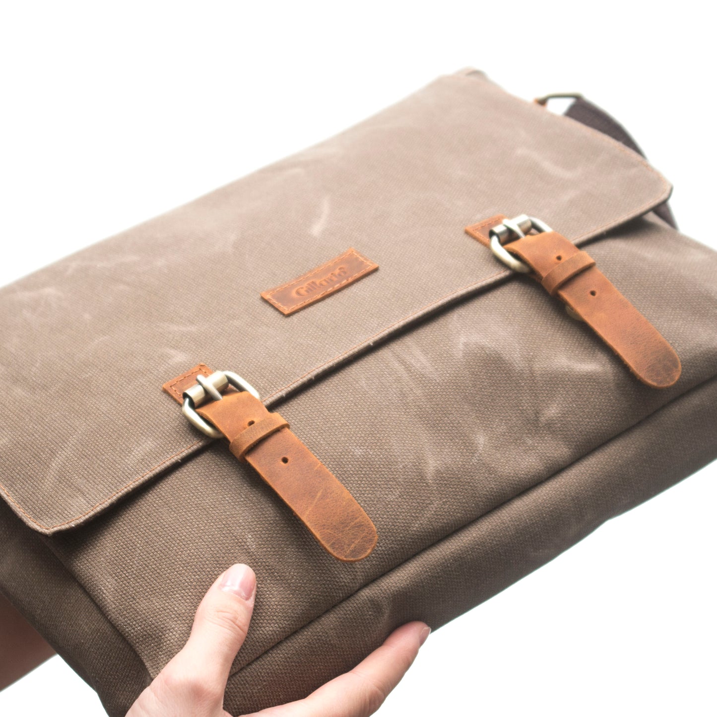 Design03 Kanvas-Deri Koyu Vizon 15.6 Inch Postacı Laptop Çantası