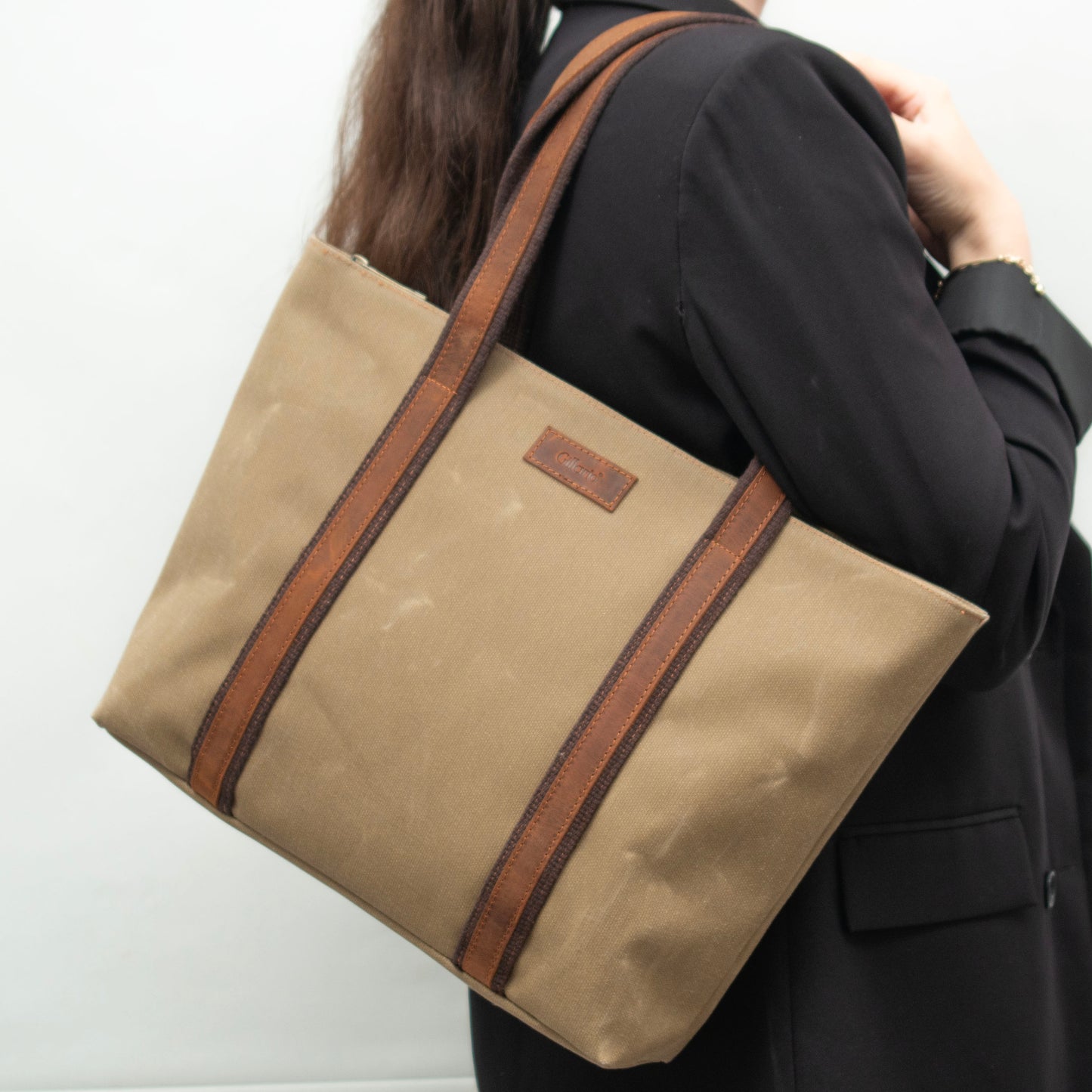 Design 05 Mumlu Kanvas Kumaş - Deri Kadın Camel Omuz Çanta