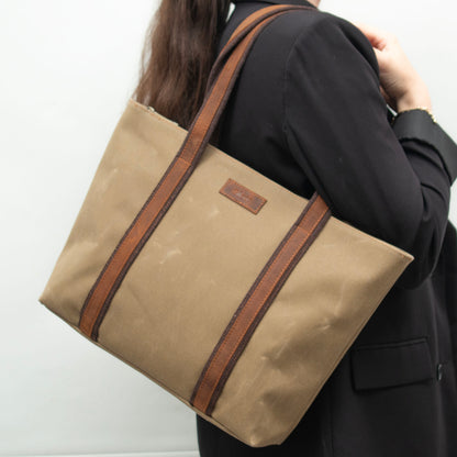 Design 05 Mumlu Kanvas Kumaş - Deri Kadın Camel Omuz Çanta