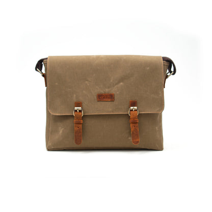 Design03 Kanvas Deri Camel 15.6 Inch Postacı Laptop Çantası