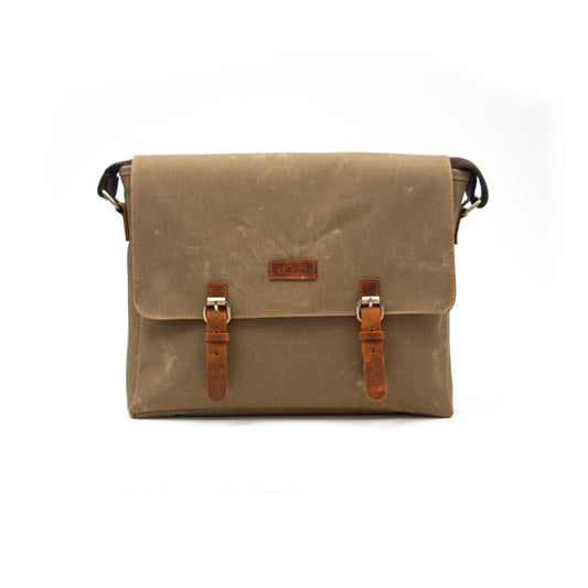 Design03 Kanvas Deri Camel 15.6 Inch Postacı Laptop Çantası