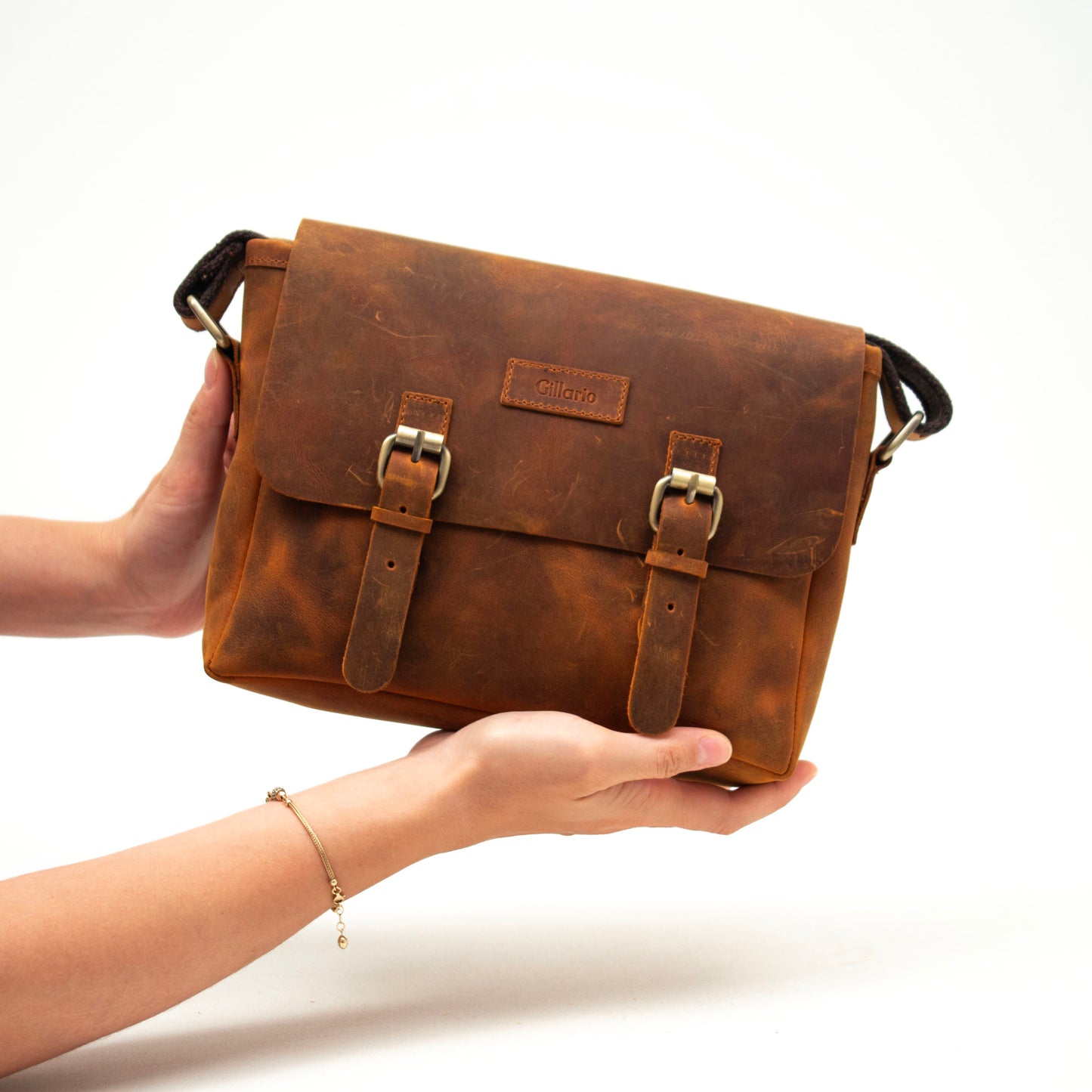 Design01 Genuine Antique Leather Coffee - Tan Unisex Messenger Bag