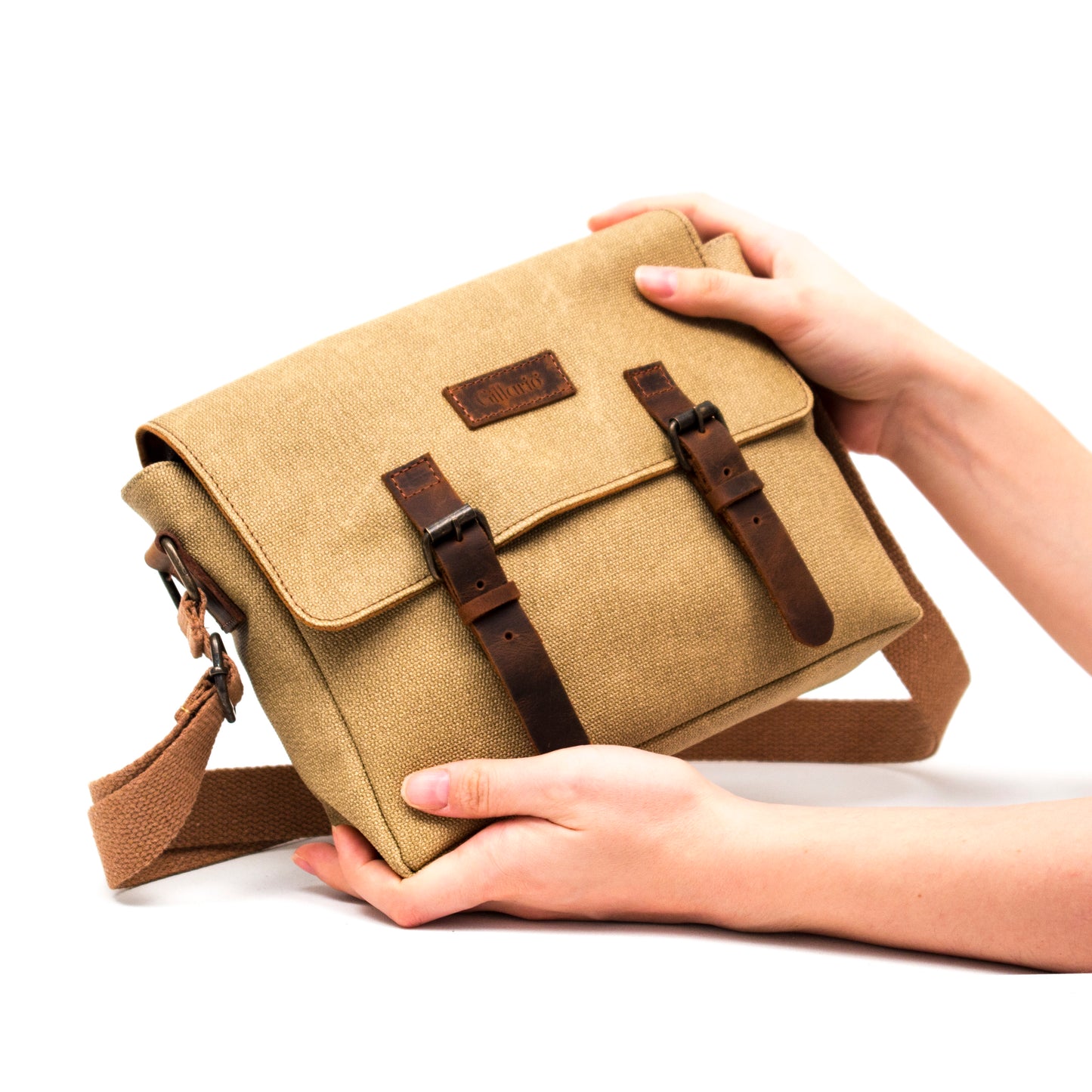 Design01 Kanvas - Deri Camel Postacı Çanta