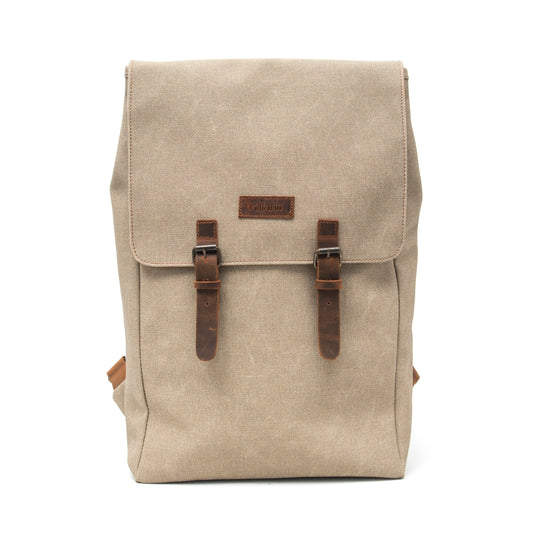 Design02 Kanvas Deri Bej 15.6 Inch Laptop Sırt Çantası