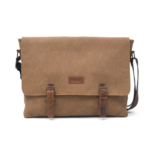 Design03 Kanvas Deri Sütlü Kahve 15.6 Inch Postacı Laptop Çantası