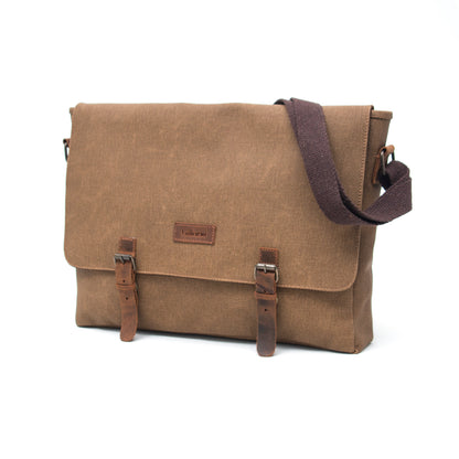 Design03 Kanvas Deri Sütlü Kahve 15.6 Inch Postacı Laptop Çantası