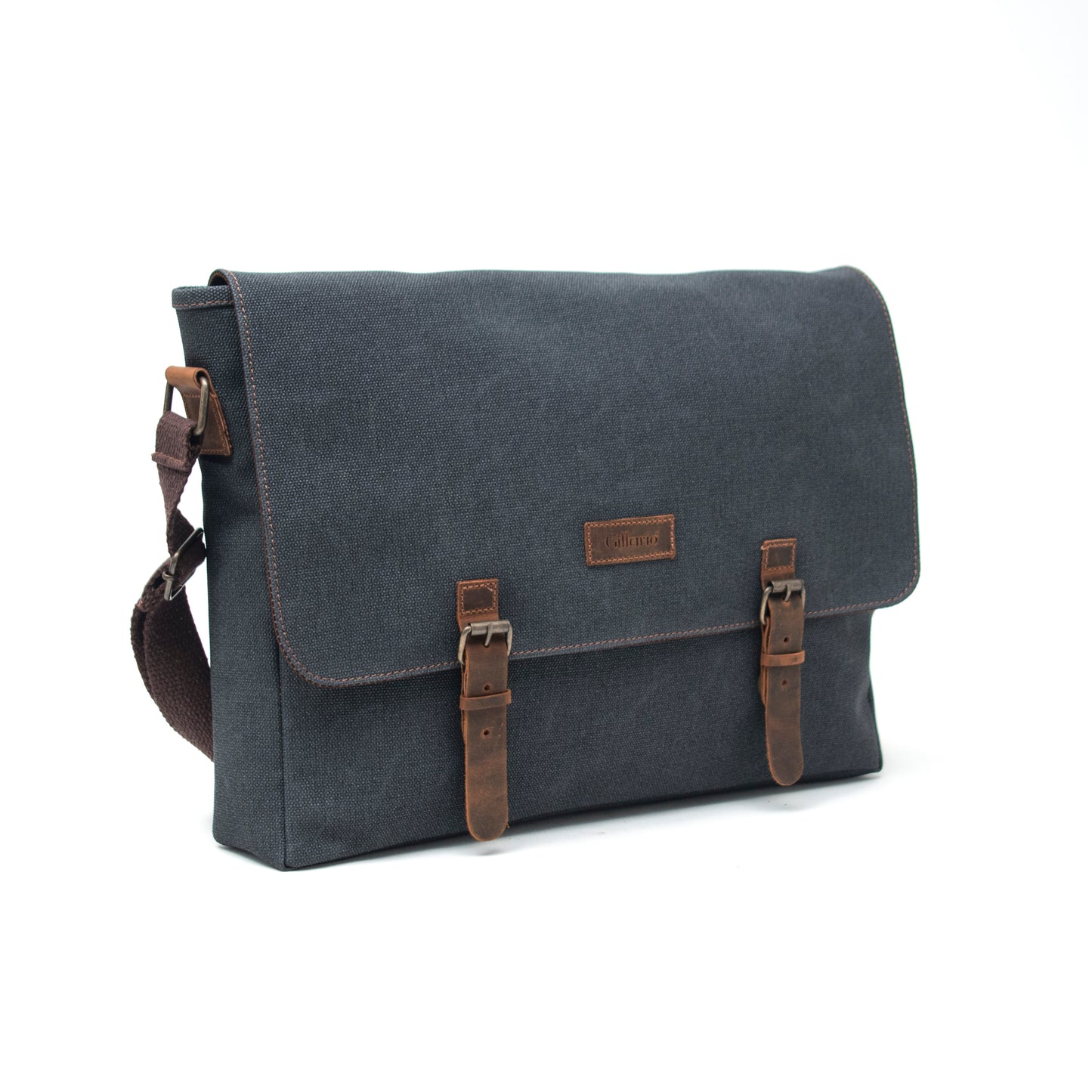 Design03 Kanvas-Deri Siyah 15.6 Inch Postacı Laptop Çantası