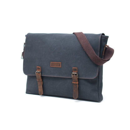 Design03 Kanvas-Deri Siyah 15.6 Inch Postacı Laptop Çantası