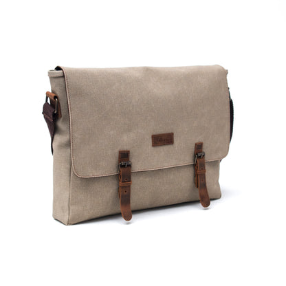 Design03 Kanvas Deri Bej 15.6 Inch Postacı Laptop Çantası