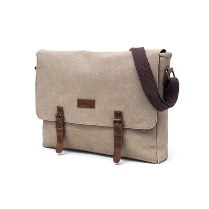 Design03 Kanvas Deri Bej 15.6 Inch Postacı Laptop Çantası