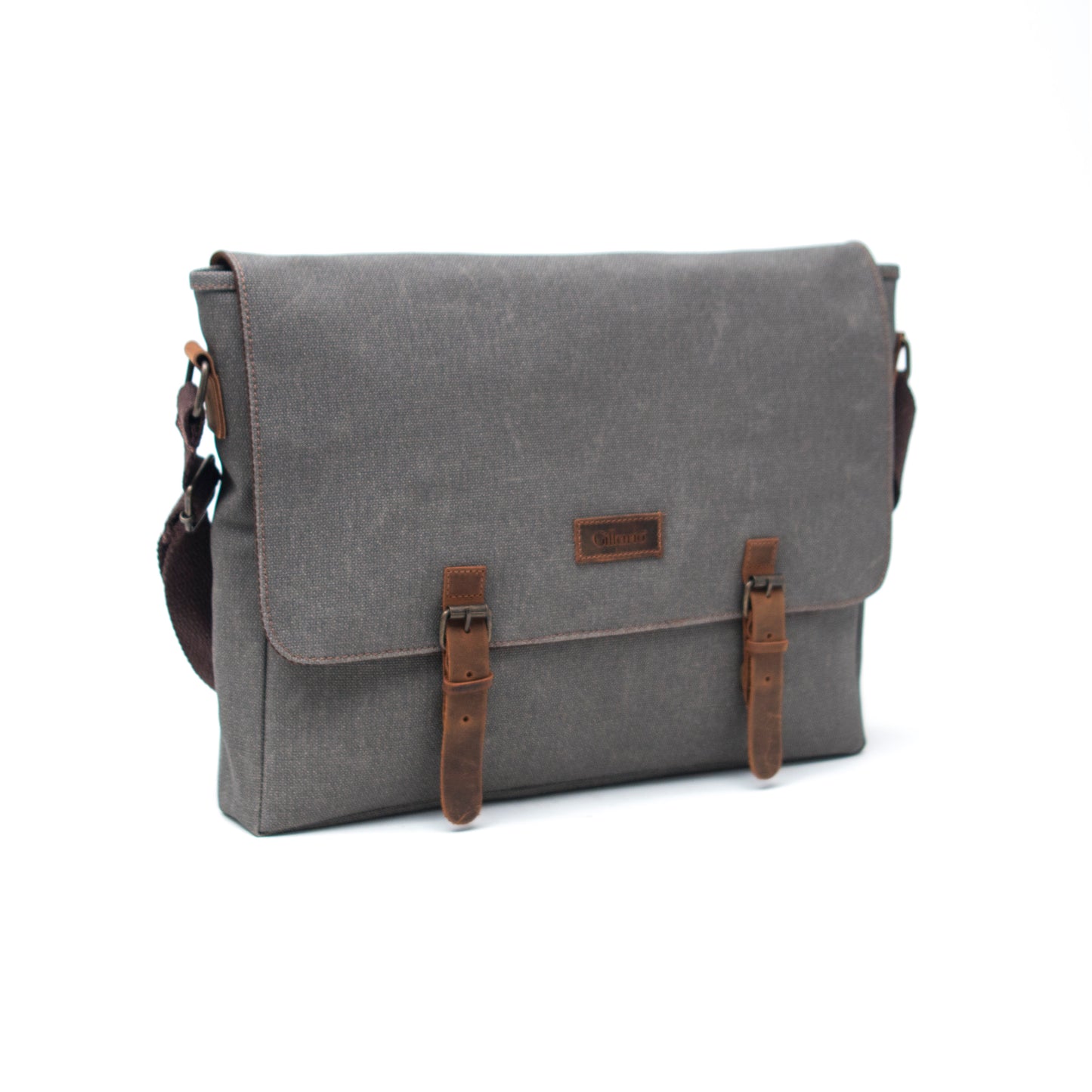 Design03 Kanvas-Deri Gri 15.6 Inch Postacı Laptop Çantası