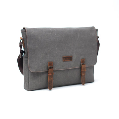 Design03 Kanvas-Deri Gri 15.6 Inch Postacı Laptop Çantası