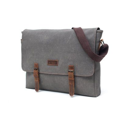 Design03 Kanvas-Deri Gri 15.6 Inch Postacı Laptop Çantası