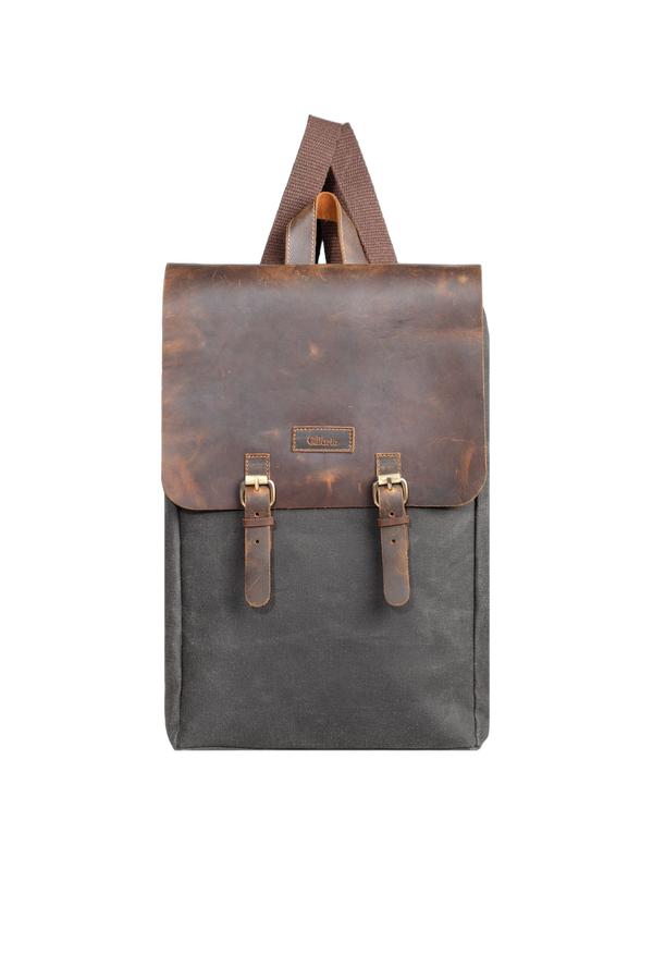 Design 02 15.6 Inch Siyah Kanvas (Deri Kapak) Laptop Sırt Çantası