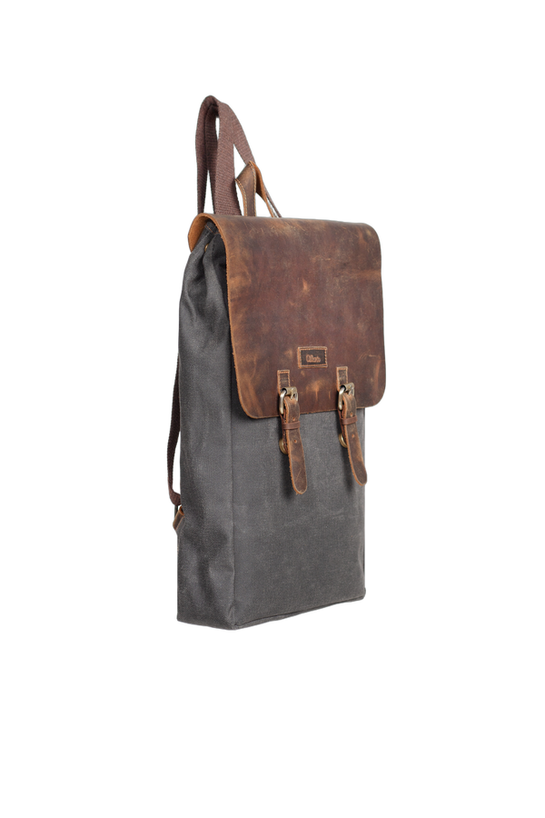 Design 02 15.6 Inch Siyah Kanvas (Deri Kapak) Laptop Sırt Çantası