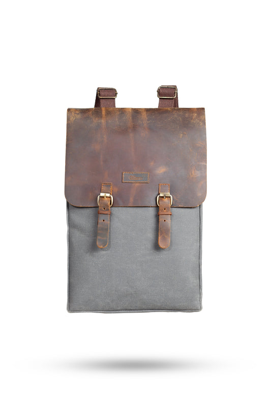Gillario DESIGN02 15.6 Inch Gri Kanvas (Deri Kapak) Laptop Sırt Çantası