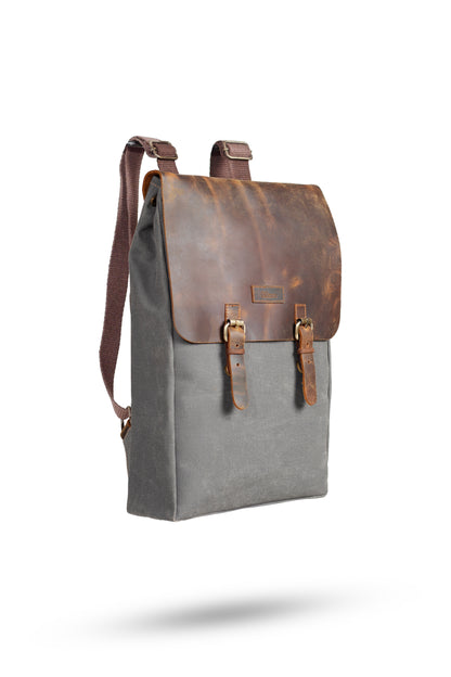 Gillario DESIGN02 15.6 Inch Gri Kanvas (Deri Kapak) Laptop Sırt Çantası